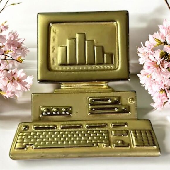 Vintage AJC Home Computer PC Figural Gold Tone  Brooch 2 inches - Picture 1 of 5